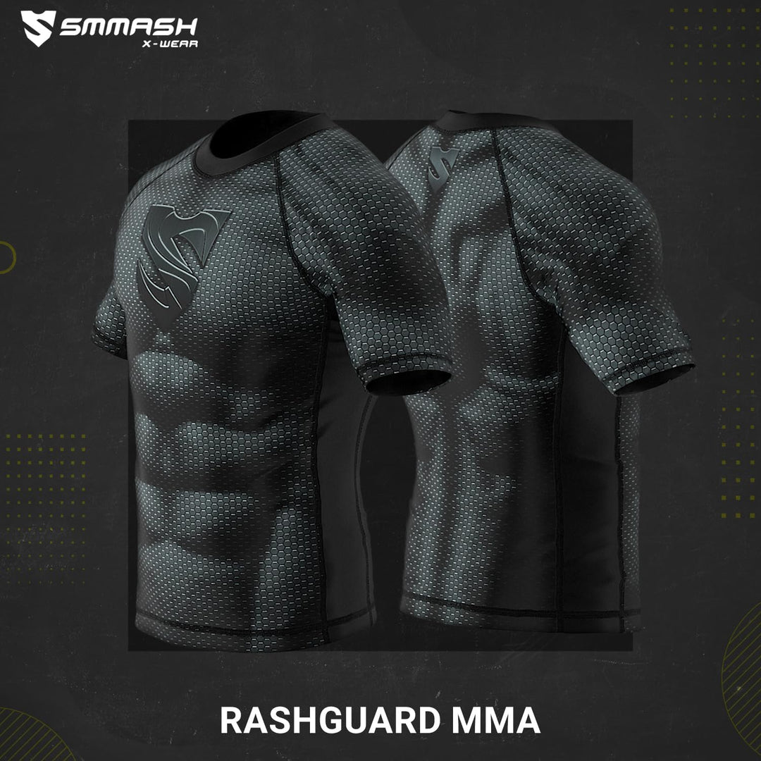SMMASH Funktionsshirt Herren Rashguard Kurzarm Sportshirt MMA Thaibox Muay Thai Kickboxen Atmungsakt