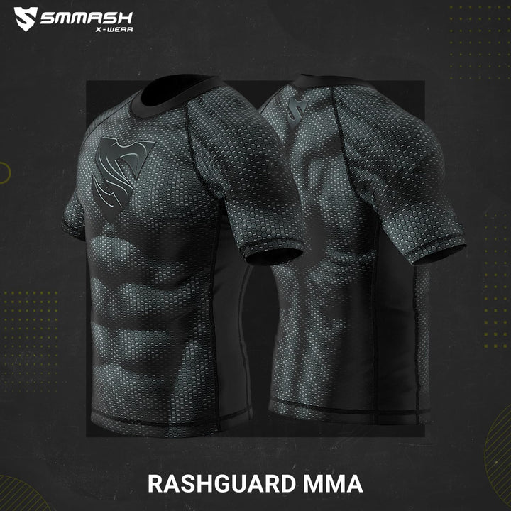 SMMASH Funktionsshirt Herren Rashguard Kurzarm Sportshirt MMA Thaibox Muay Thai Kickboxen Atmungsakt