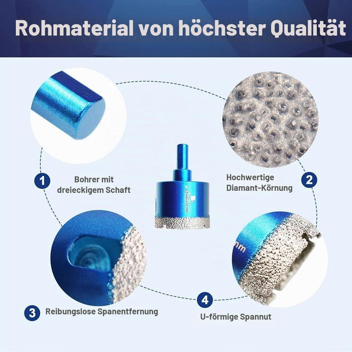 Diamant Trockenbohrer Fliesenbohrer 43mm - BRSCHNITT 3 Stück Diamant Bohrkrone - Lochsäge für Kerami