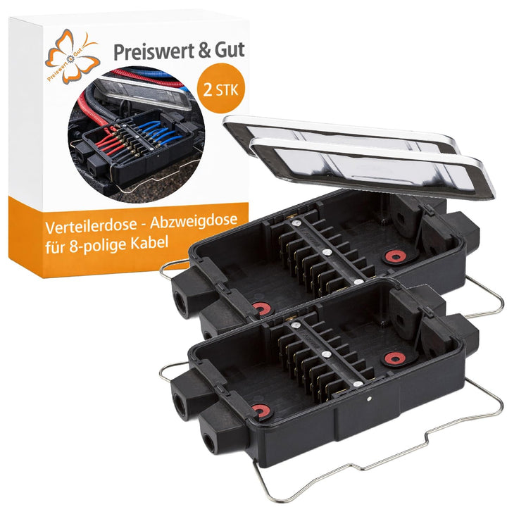 2 STK Verteilerdose 8-polig Anhänger Polyamid 17,1 x 9,3 x 3,3 cm KFZ | Verbindungsdose mit Aluminiu