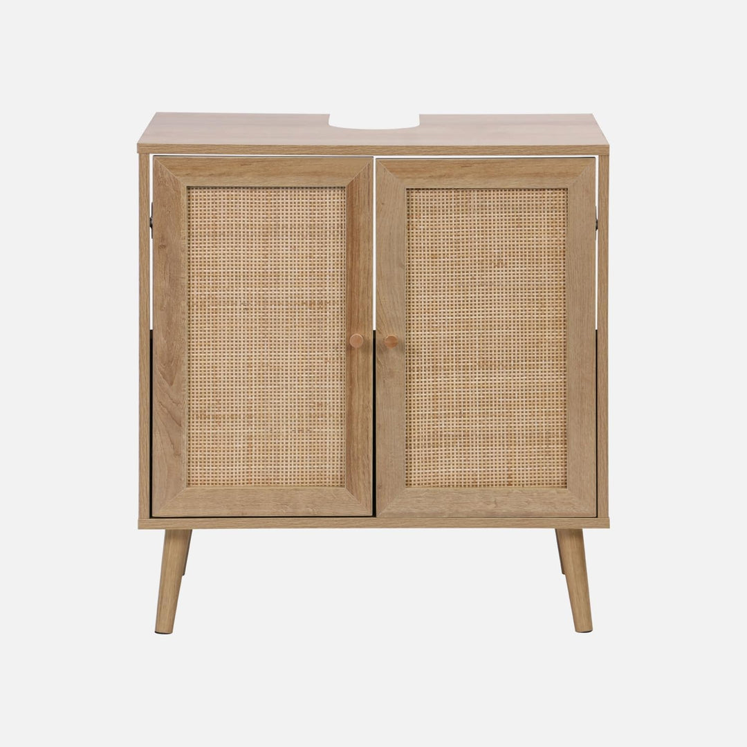 sweeek - Unterbauwaschbeckenmöbel Dekor Holz und Rattan Boho 65 x 40 x 70 cm