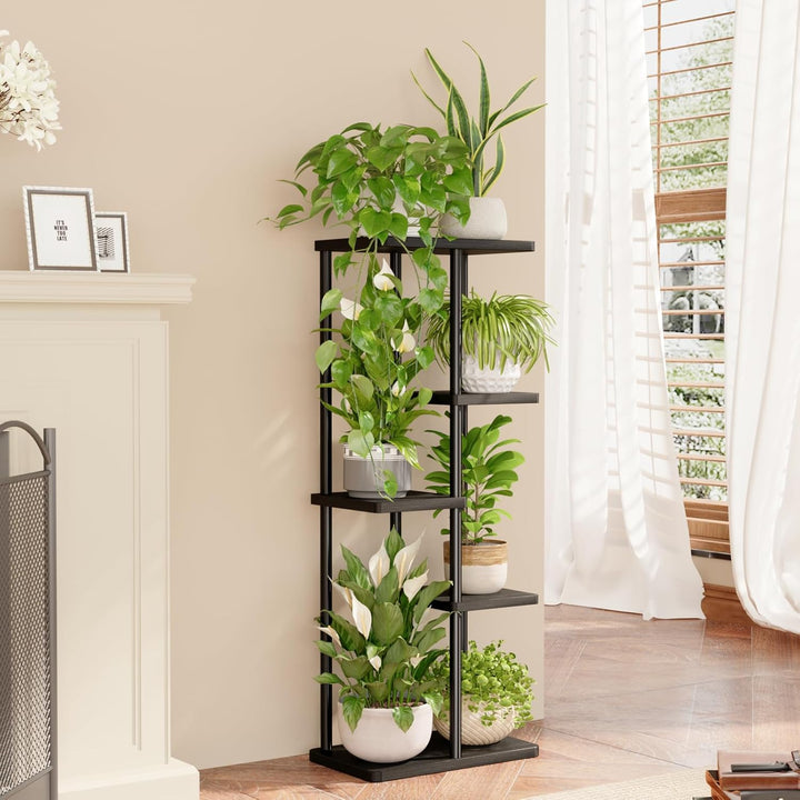Bamworld Blumenständer aus Metall und Holz – Pflanzenständer mit 5 Ebenen, Pflanzenregal für Innenbe