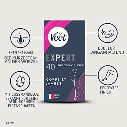 Veet Expert – Set mit 80 Kaltwachsstreifen für Körper & Beine – normale Haut – perfekte Verarbeitung