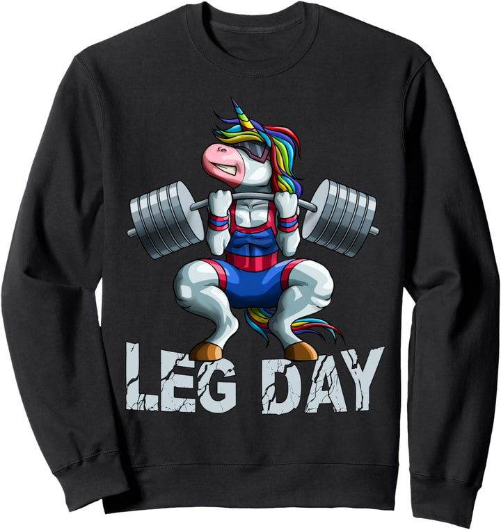 Leg Day Squat Unicorn Weight Lifter Barbell Gym Training Sweatshirt