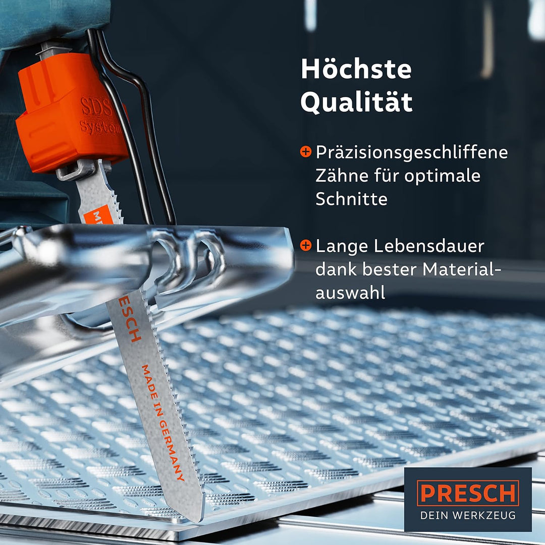 Presch Stichsägeblätter Metall Profi 10 Stk. (Edelstahl, Metall) - Für rostfreie Stähle (1-3mm) - Pr