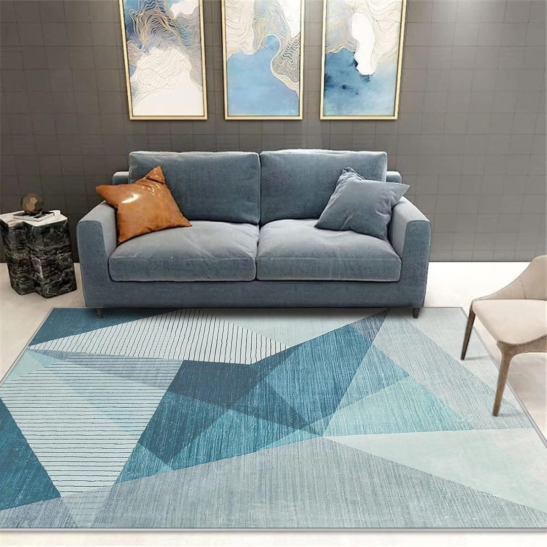 ASIinnsy Kurzflor Teppich Wohnzimmer Teppich Geometrisches Muster Abstrakt Moderne Teppiche Blau Gra