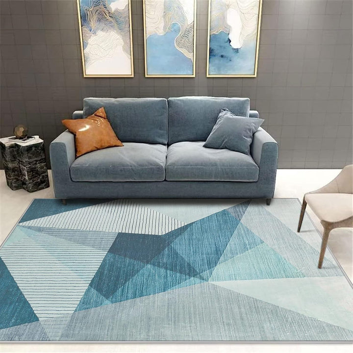 ASIinnsy Kurzflor Teppich Wohnzimmer Teppich Geometrisches Muster Abstrakt Moderne Teppiche Blau Gra
