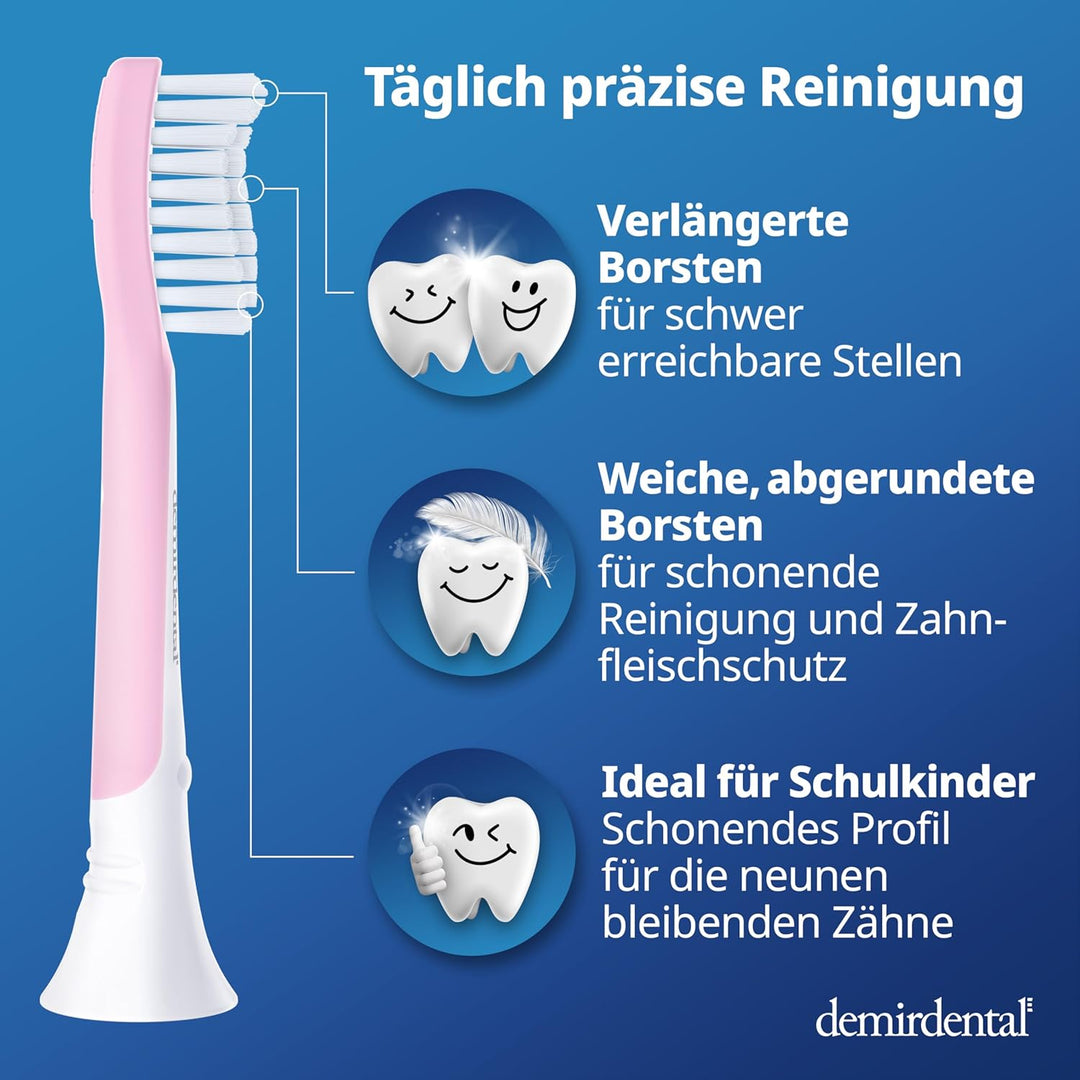 demirdental Kinder Ersatzbürsten passend für Philips Sonicare Kids, Bürstenköpfe ab 7 Jahre, entspri