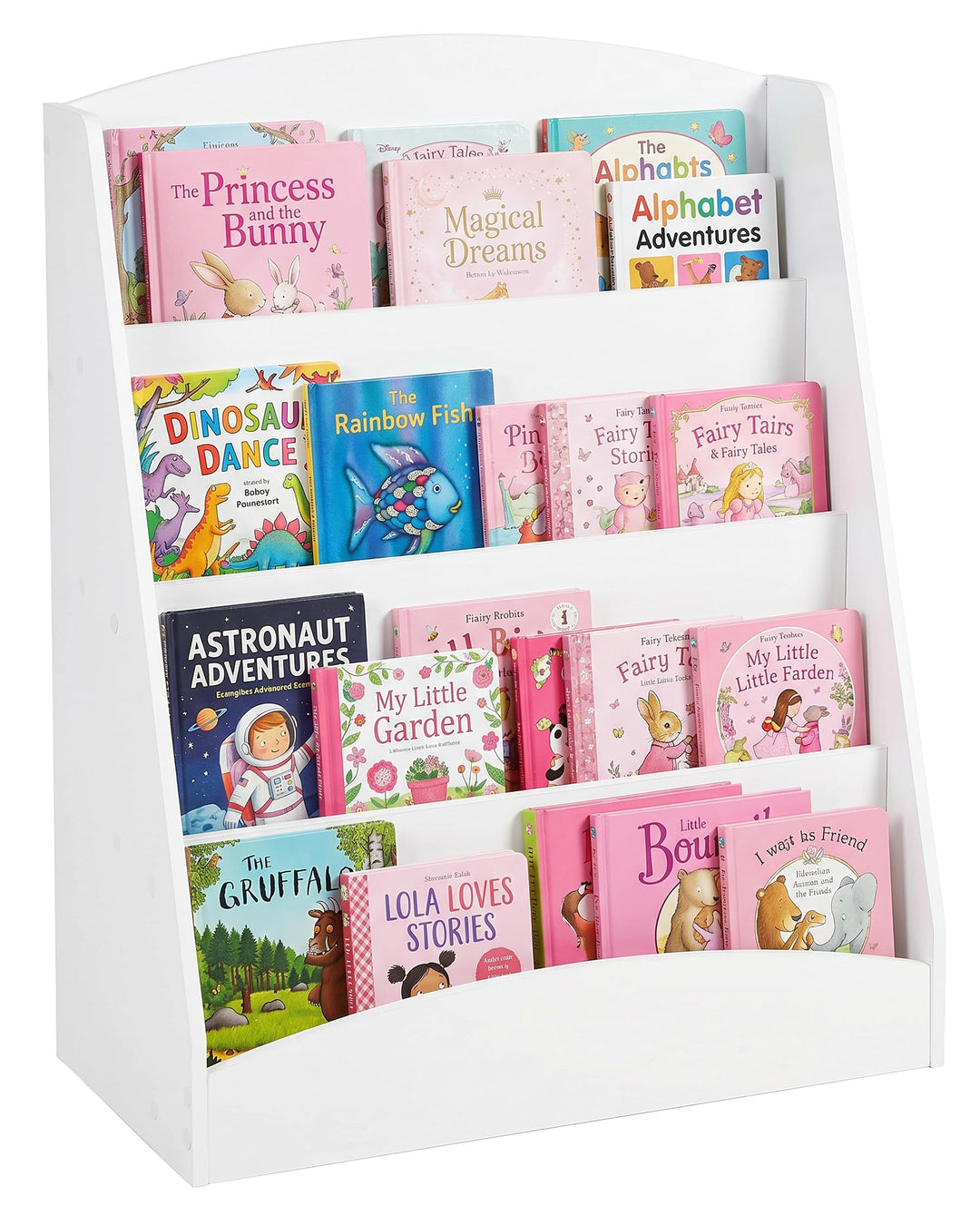 Bücherregal Weiss für Kinderzimmer, Spielzeug Organizer mit 4 offenen Fächern, schmales Kinderregal,