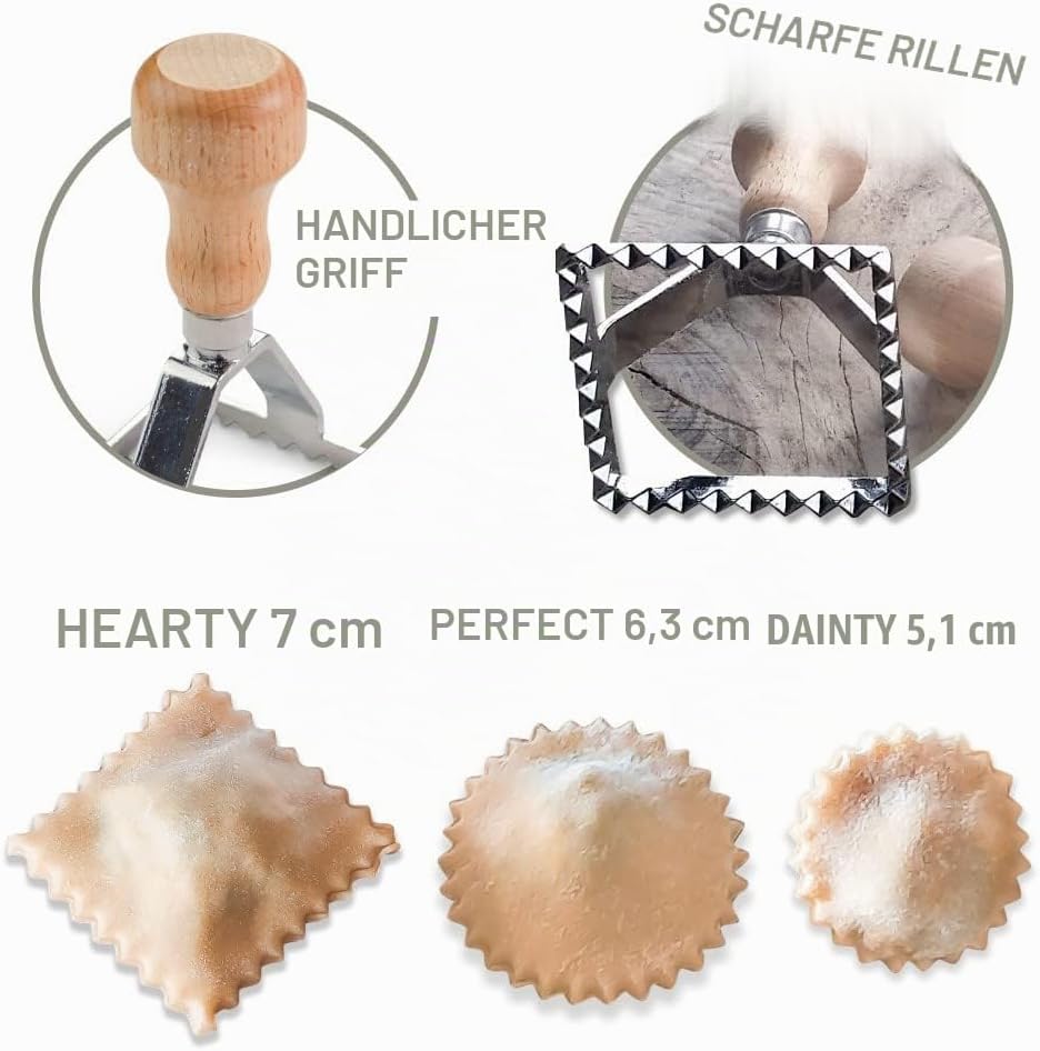 Einfaches Ravioli-Starterset | Geschenkset 3 Ravioliformen + Rezeptbuch | Pressanleitung für Ravioli