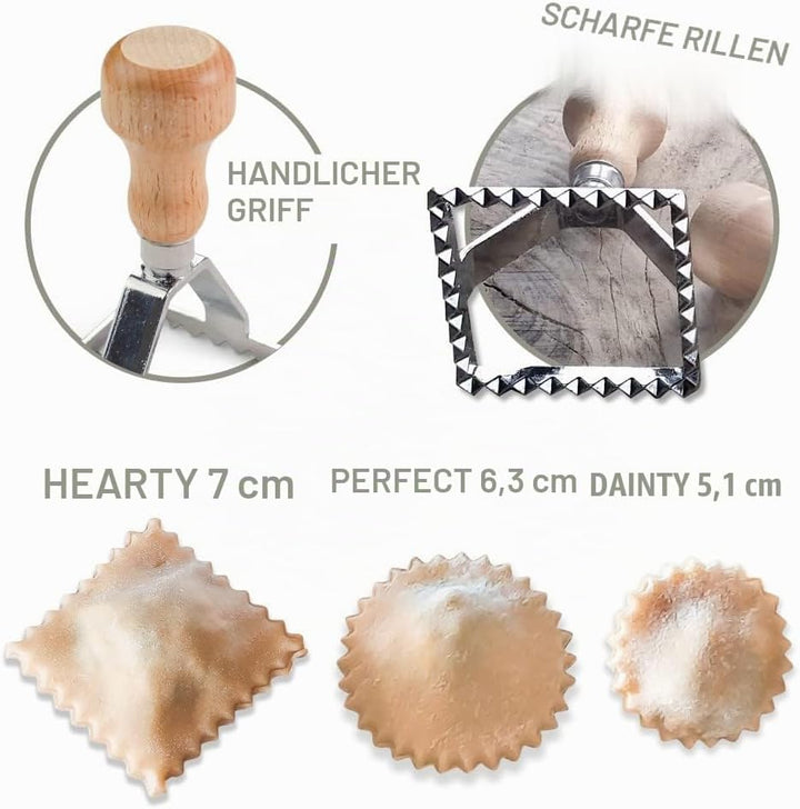 Einfaches Ravioli-Starterset | Geschenkset 3 Ravioliformen + Rezeptbuch | Pressanleitung für Ravioli