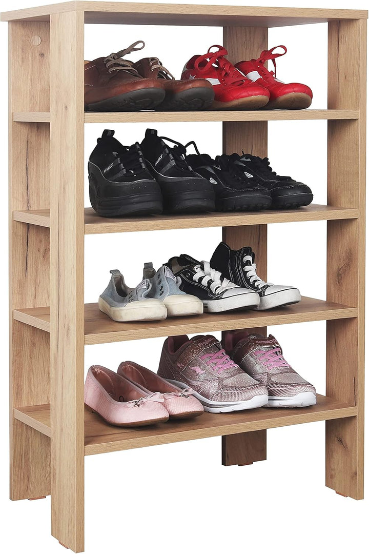 RICOO Schuhregal schmal und hoch 88x60x32cm Standregal Pressholz Eiche Braun WM040-EG, Schuhständer