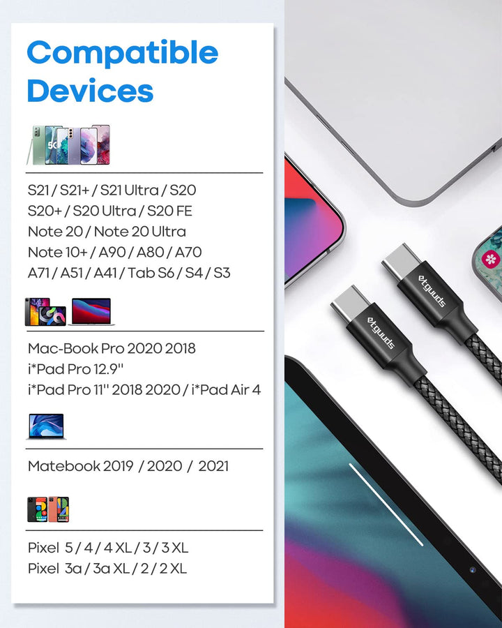 etguuds Extra Lang USB C auf USB C Kabel 9M, 60W Nylon Kabel USB C auf USB Type C Ladekabel für Gala
