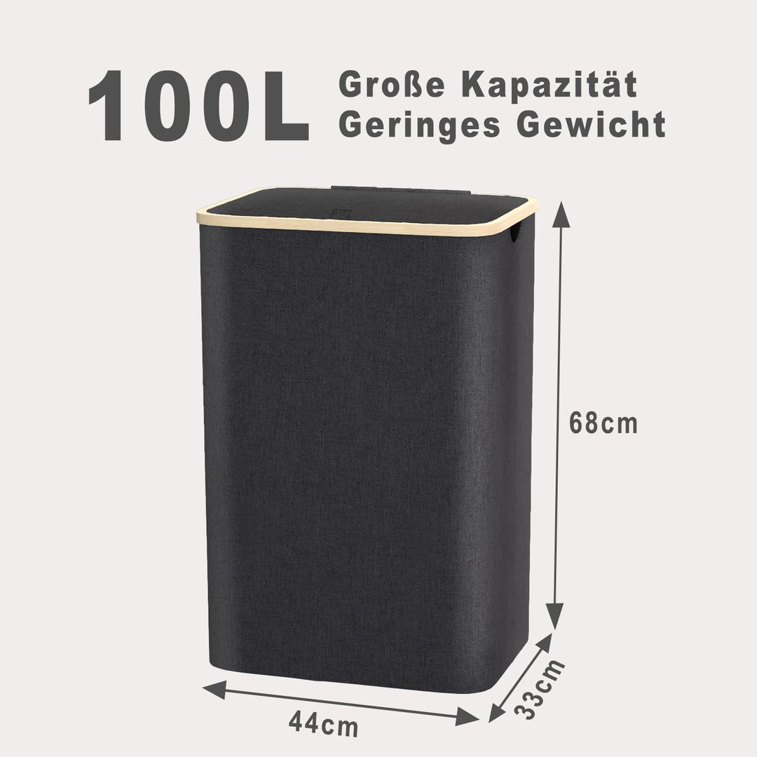 Wäschekorb mit Deckel Gross, 100L Wäschesammler schmal mit herausnehmbaren Wäschesack Laundry Basket