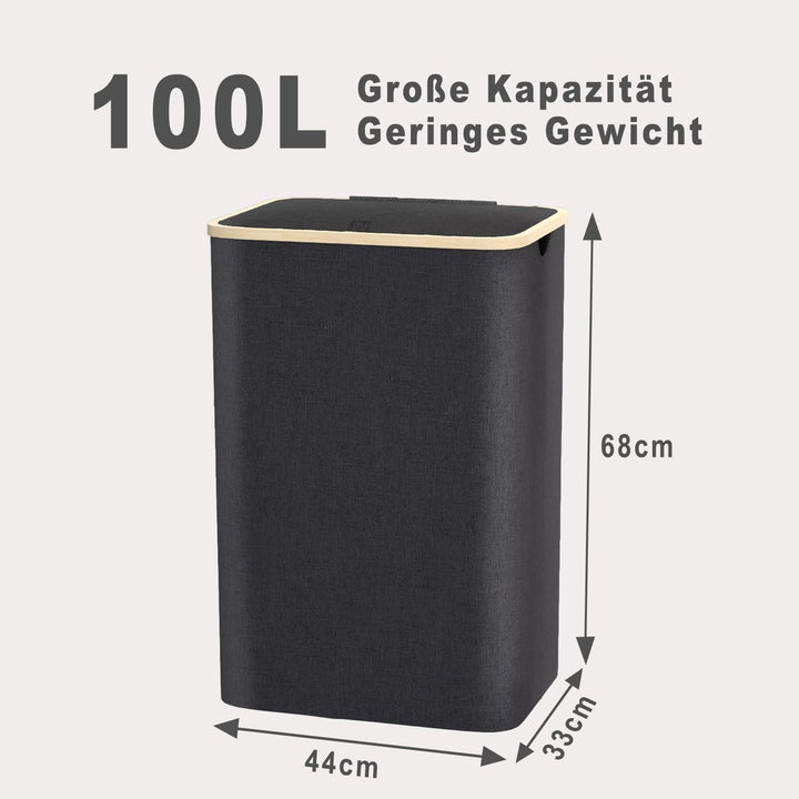 Wäschekorb mit Deckel Gross, 100L Wäschesammler schmal mit herausnehmbaren Wäschesack Laundry Basket