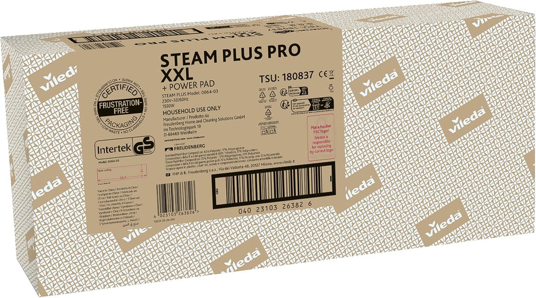 Vileda Steam Plus Pro XXL Dampfreiniger, 4 Dampfstufen, Grau/Rot, Steam Plus Pro XXL