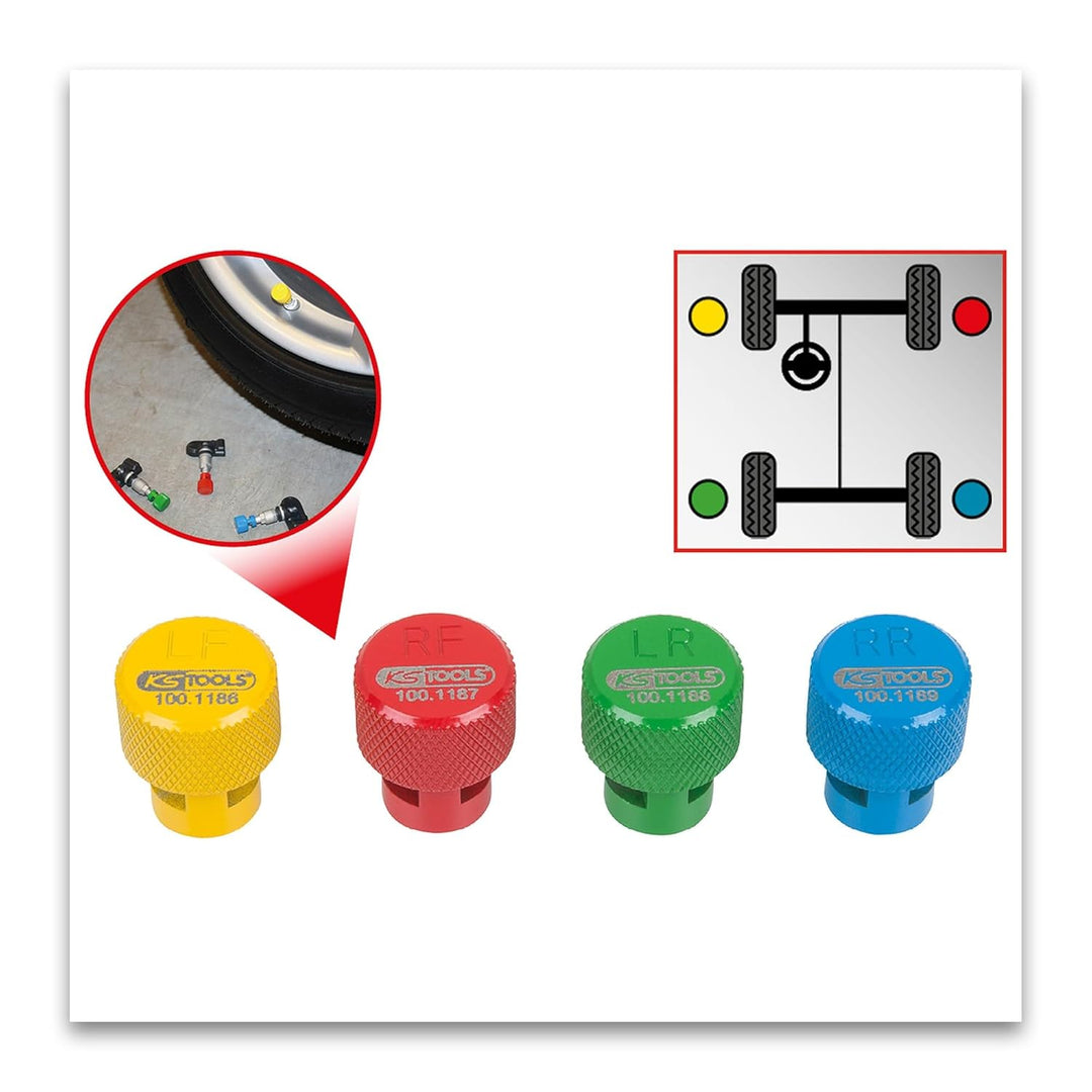 KS Tools 100.1185 RDKS / TPMS Reifenentlüfter-Satz, 4-tlg.