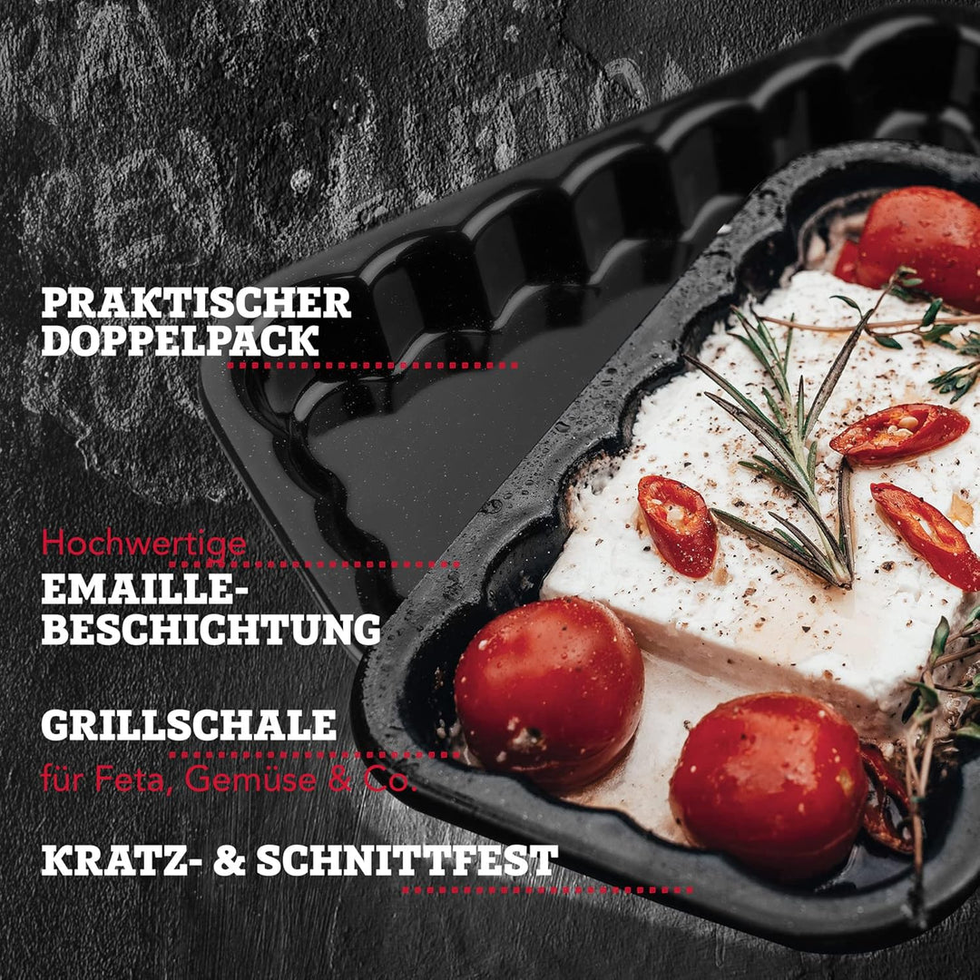 FMprofessional 2X Grillschale aus emailliertem Edelstahl by Fackelmann – Wiederverwendbare Schale fü