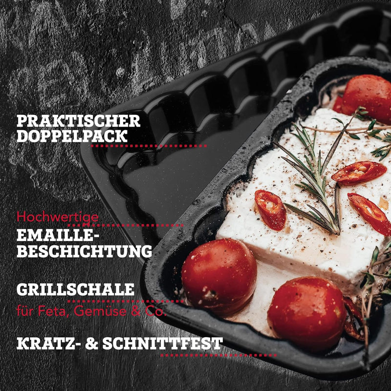 FMprofessional 2X Grillschale aus emailliertem Edelstahl by Fackelmann – Wiederverwendbare Schale fü