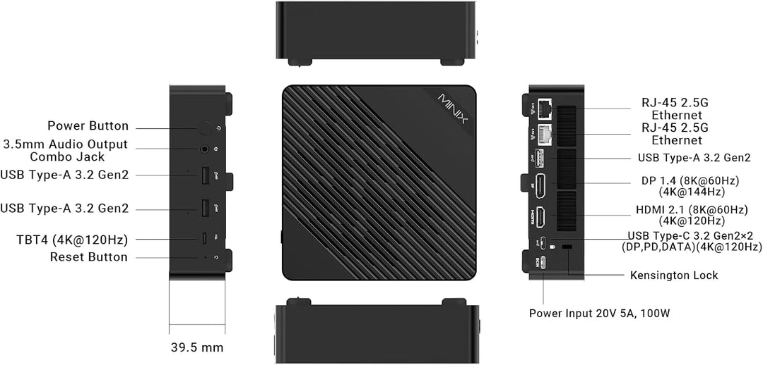 MINIX EU512-AI Mini PC Intel Core Ultra 5 125H 16GB DDR5/512GB SSD 8K Quad Output/Thunderbolt 4/Whis