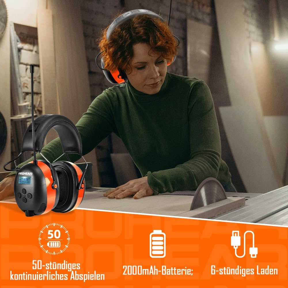 PROHEAR 033A (Upgraded) Gehörschutz mit Radio DAB +/Bluetooth/FM, Kopfhörer mit Radio mit Eingebaute
