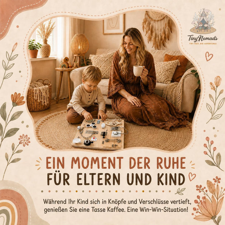 Tiny Nomads Montessori Busy Board motorikbrett ab 1 2 3 4 Jahr - Motorikboard für Baby Sensorik Acti
