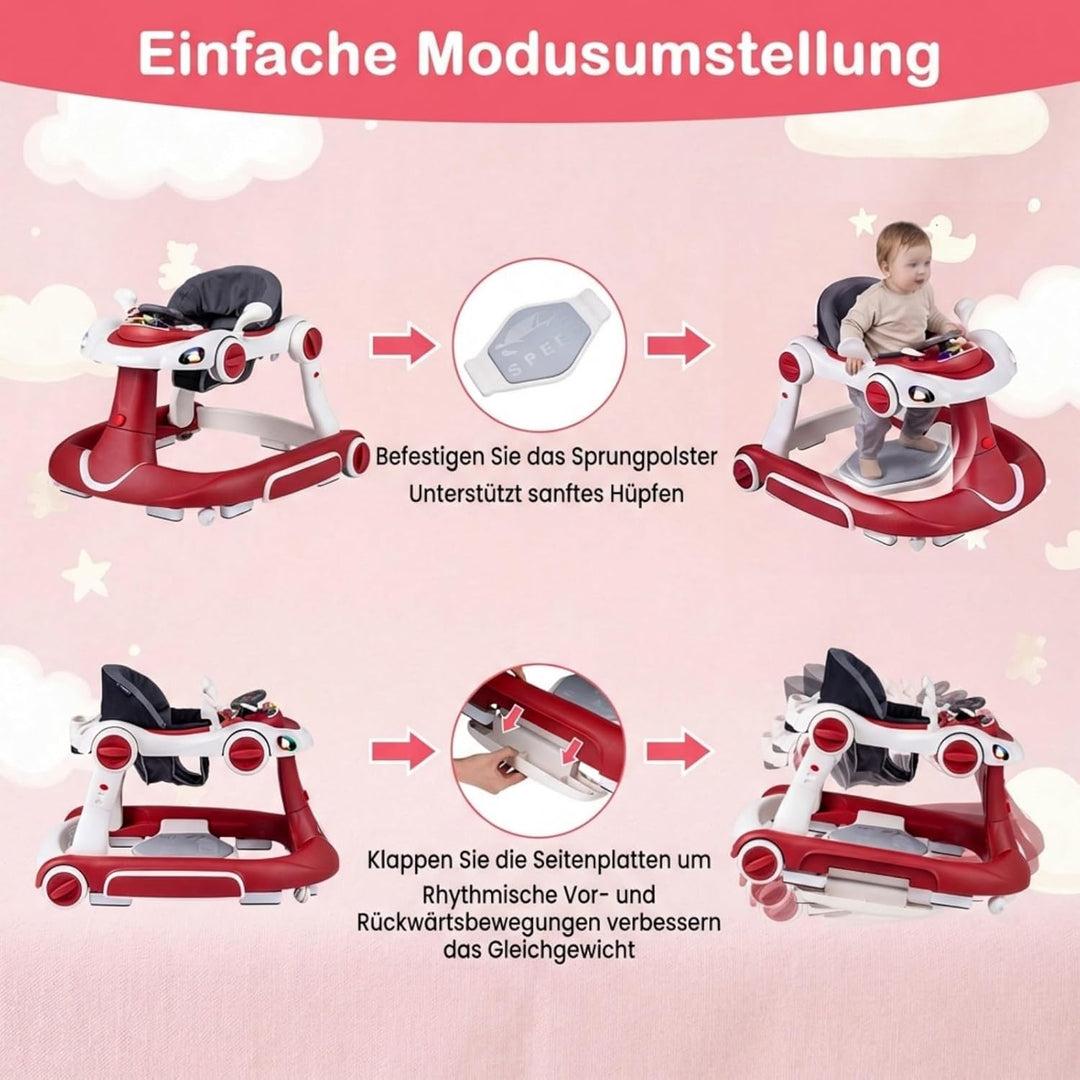 COSTWAY 7 in 1 Lauflernhilfe mit Verdeck, Lauflerwagen mit einstellbarer Höhe & Geschwindigkeit, Bab
