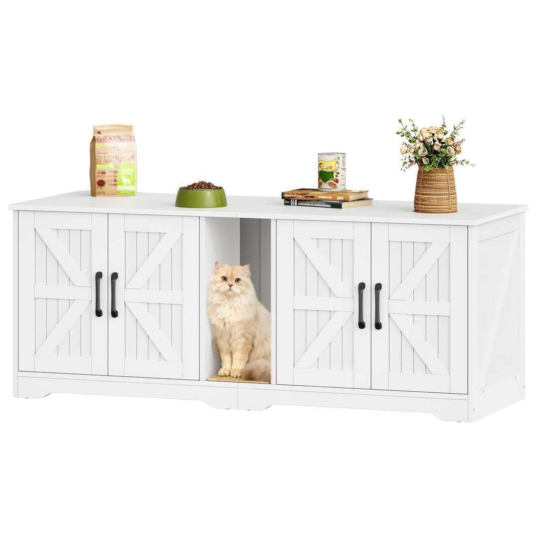 Katzenklo Schrank für 2 Katzen, Katzenklo Versteckt Schrank Möbel, Katzenhaus Holz Beistelltisch mit