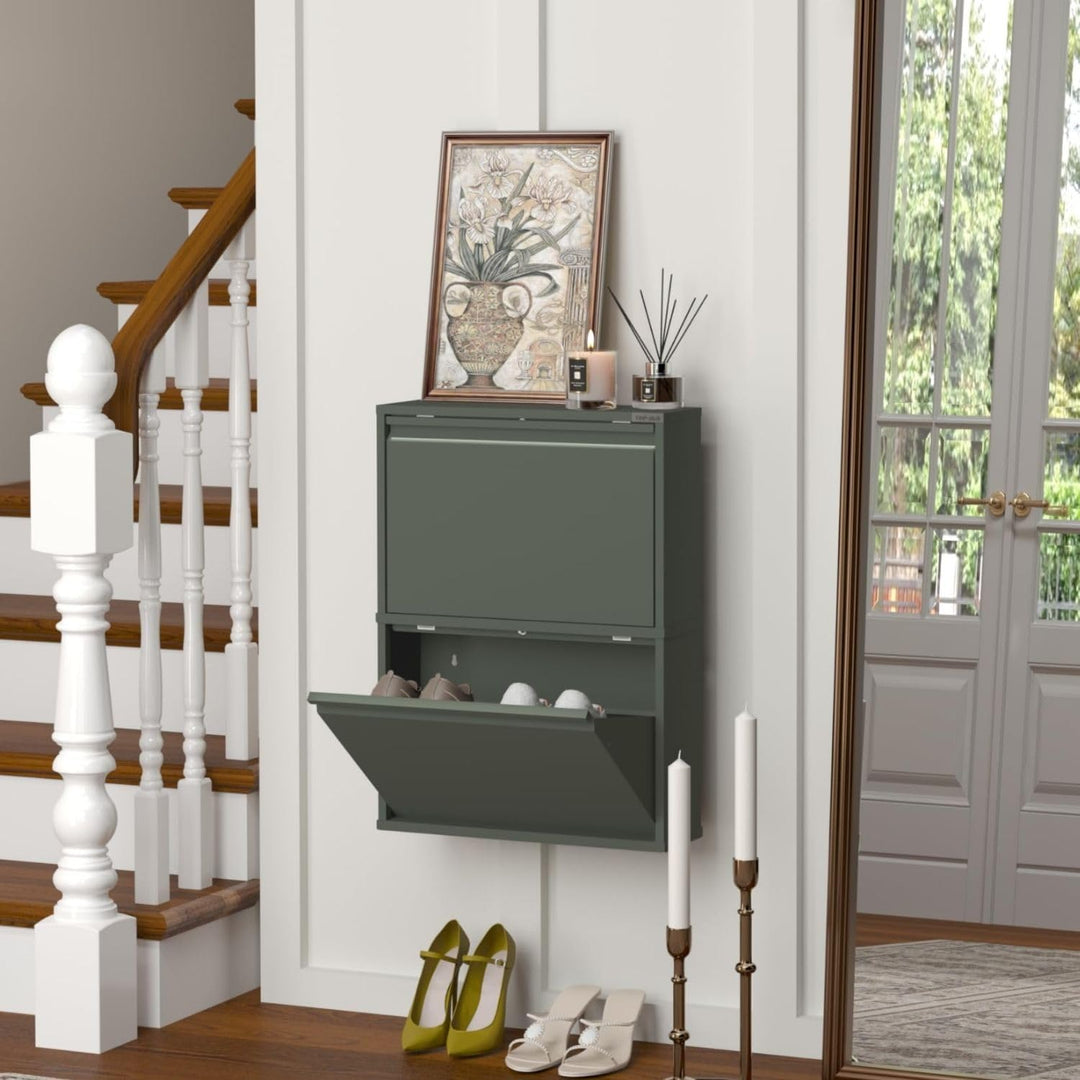 VEEHAUS Schuhregal, schmal, hoch, Schuhschrank, mit magnetischem Deckel, Wandmontage, aus Metall (Ze