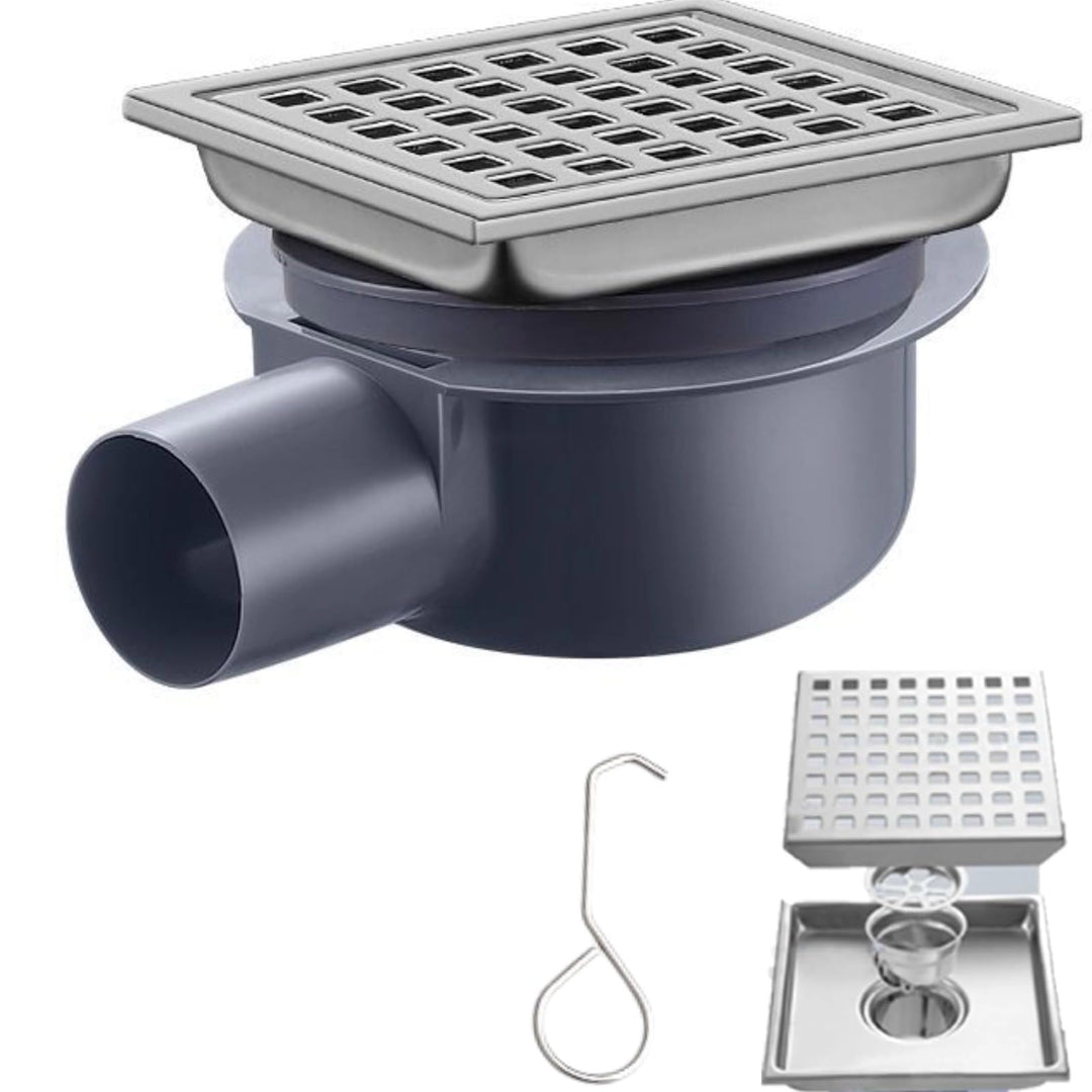Duschrinne Quadratisch Edelstahl Bodenablauf mit 360° Siphon Geruchsstop, 2 in1 Befliesbar Ablaufrin