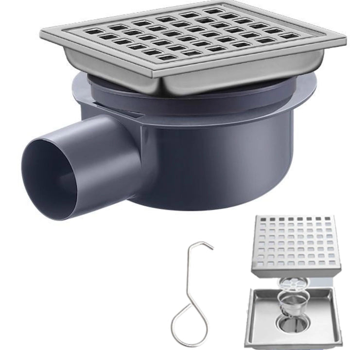 Duschrinne Quadratisch Edelstahl Bodenablauf mit 360° Siphon Geruchsstop, 2 in1 Befliesbar Ablaufrin