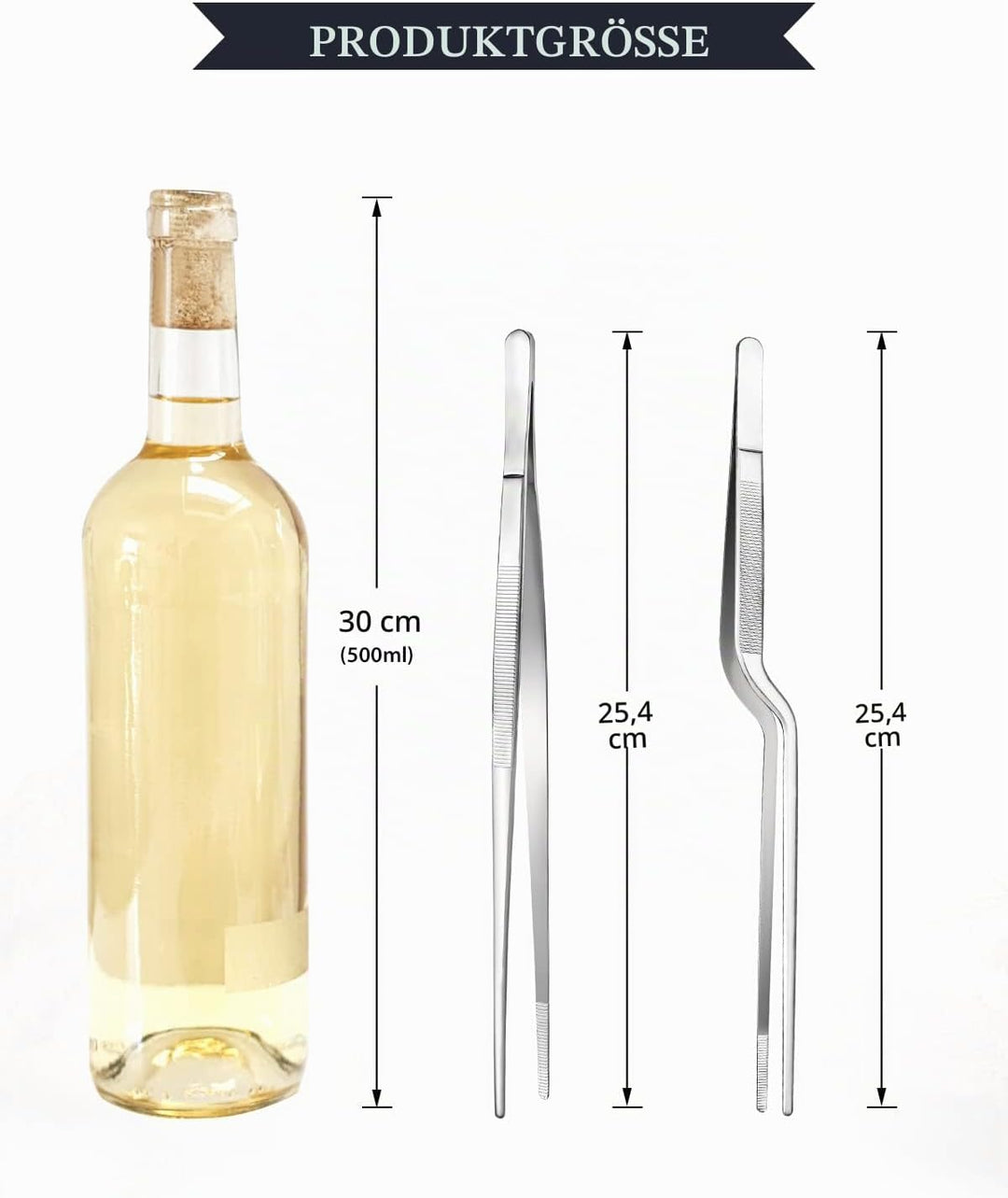 25cm Kochpinzette und Offset-Pinzette Set, Zange Präzisionsgezahnte Spitzen, Edelstahl Professional