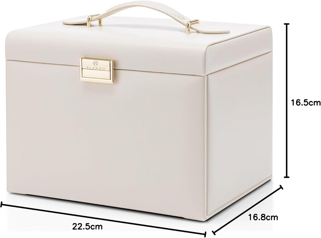 Vlando Schmuckkasten Schmuckbox mit 4 Ebenen, Schmuckschatulle PU Leder, Schmuckbox mit Spiegel und