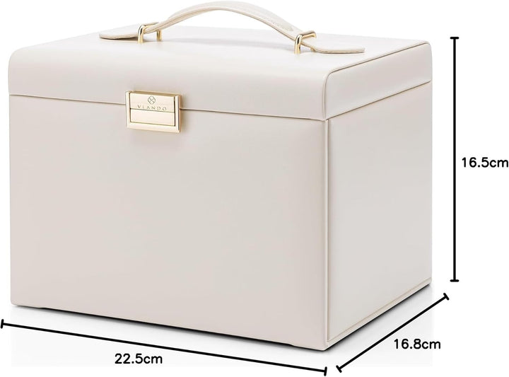 Vlando Schmuckkasten Schmuckbox mit 4 Ebenen, Schmuckschatulle PU Leder, Schmuckbox mit Spiegel und