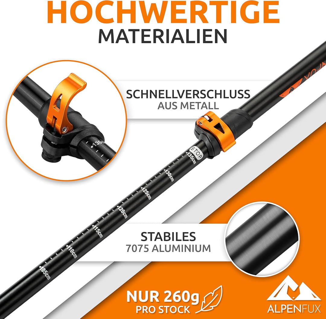 ALPENFUX® Premium Wanderstöcke Teleskop, Trekkingstöcke, Nordic Walking Stöcke, leicht und verstellb