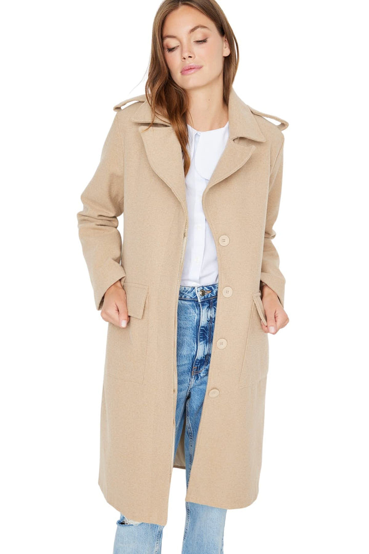 TRENDYOL Damen Trendyol Women's Regular Biker Jackets Plain Woven Fabric Coat, Hellbraun, 34 EU