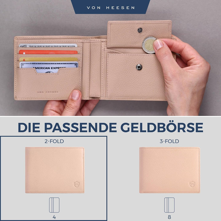 VON HEESEN Leder Geldbörse RFID Schutz I Echtleder Geldbeutel für Damen & Herren I Portemonnaie Brie