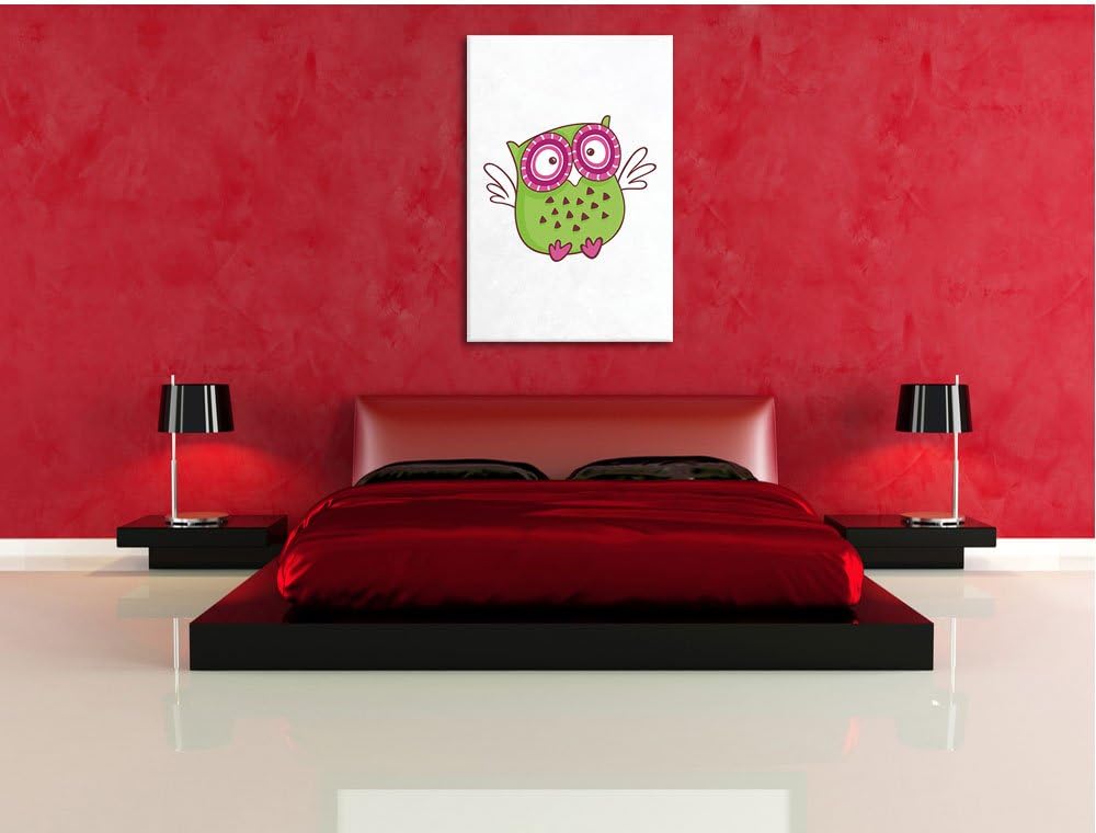 Pixxprint Lustige grüne Eule fliegend weiss, Format: 70x100 auf hochkantiges Leinwandbild, XXL riesi