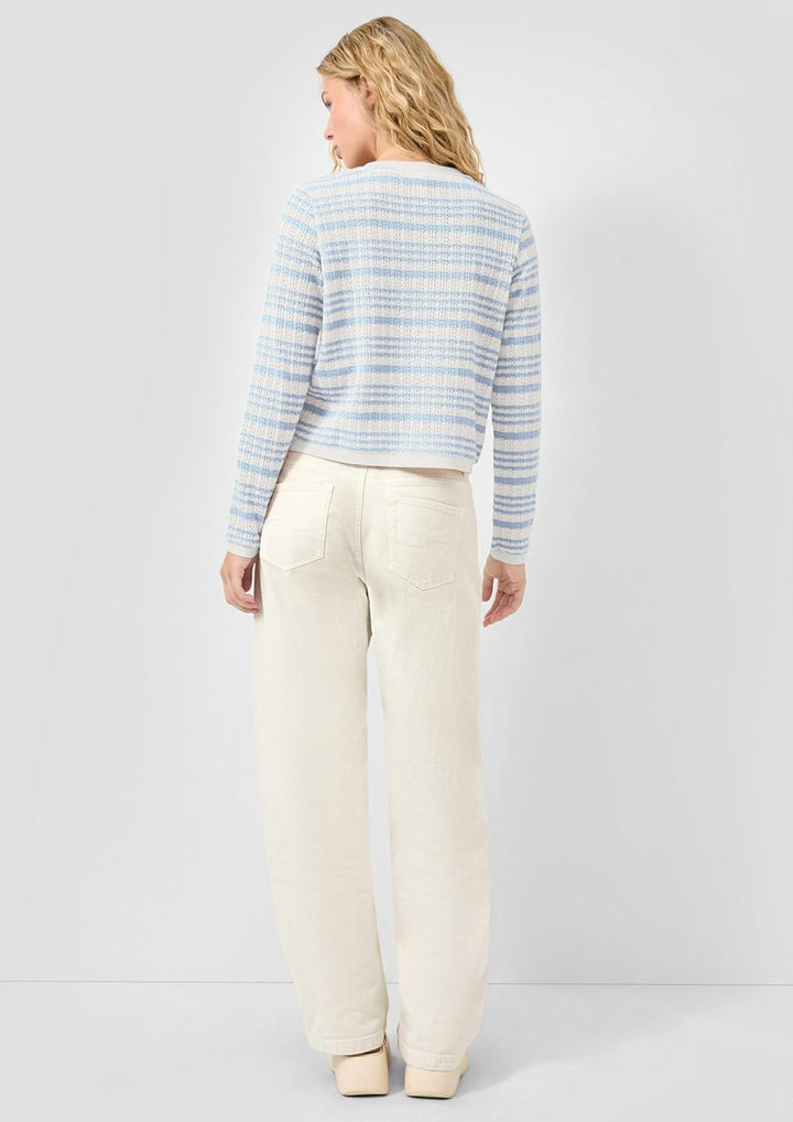 QS Damen Longsleeve mit Ajourmuster T-Shirt Langarm mit Ajourmuster M 51g0_hellblau, M 51g0_hellblau