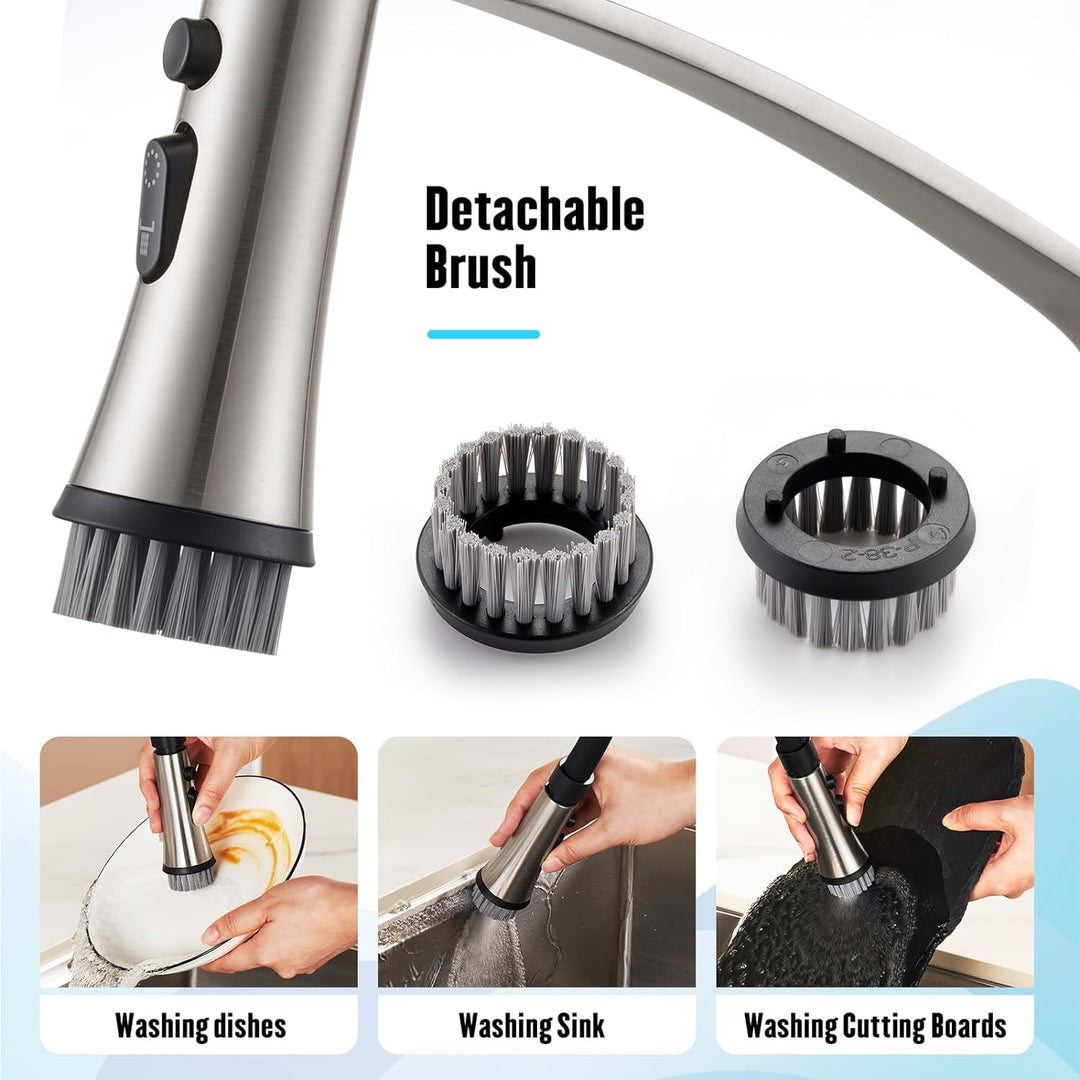 CREA Wasserhahn Küche mit 2 Funktionen Brause, Küchenarmatur mit Ausziehbarer Brause, 360° Drehbare