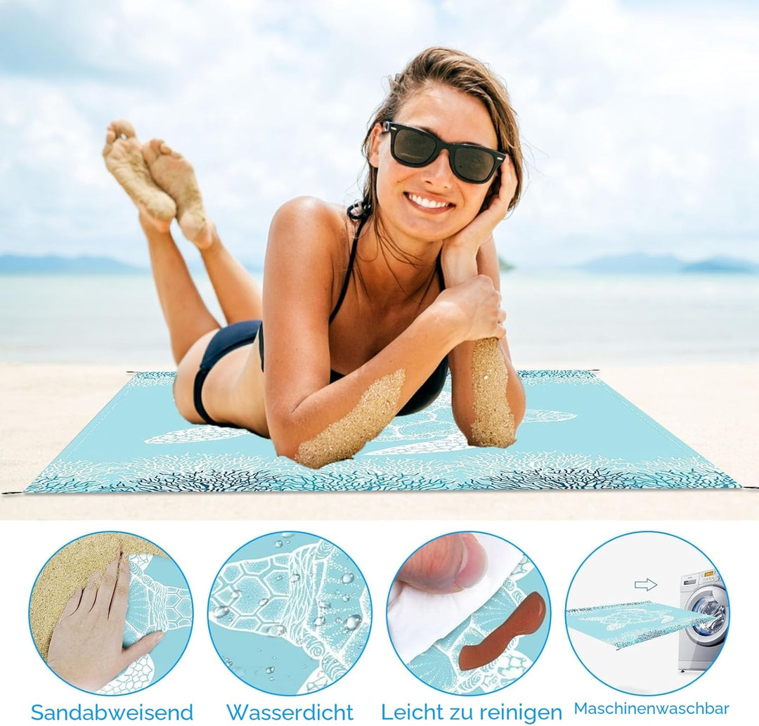 200X200cm Stranddecke Sandfrei Strandmatte Picknickdecke Sandfeste Sanddecke Sandmatte Strandtuch Pi