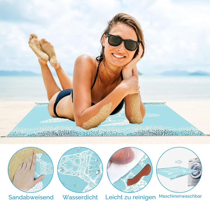 200X200cm Stranddecke Sandfrei Strandmatte Picknickdecke Sandfeste Sanddecke Sandmatte Strandtuch Pi