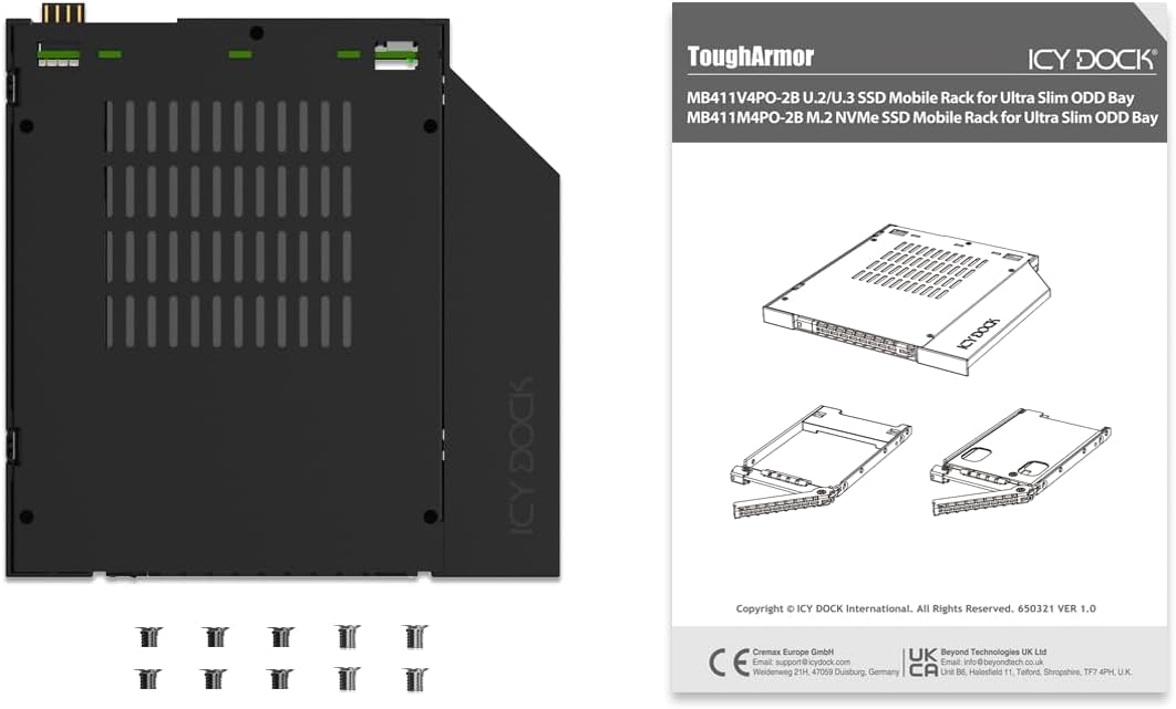 ICY DOCK 1x U.2 / U.3 Pcie 4.0 NVMe SSD to Oculink (SFF-8612) Ultra Slim Wechselrahmen (9.5mm) - Tou