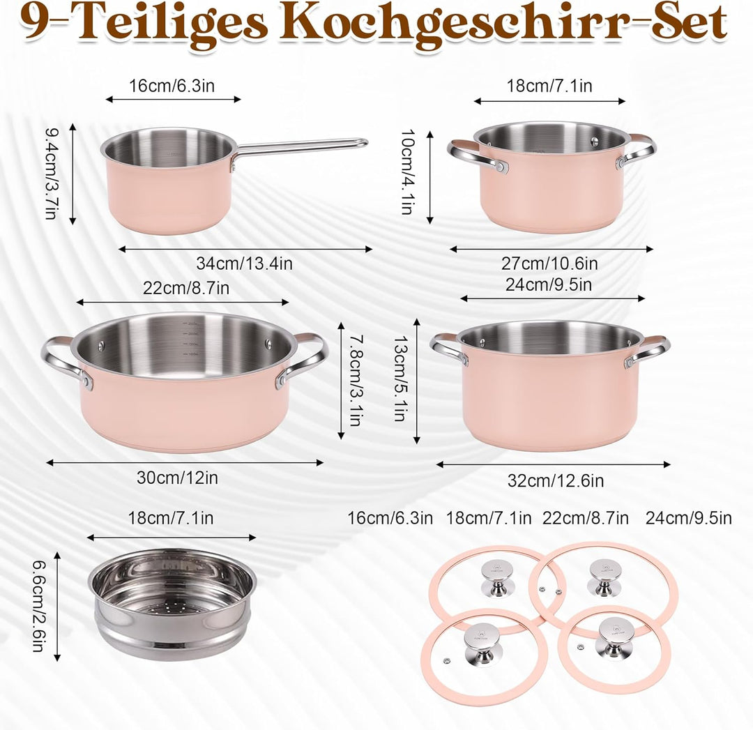 Kochgeschirr-Set aus Edelstahl, Kochtopf, Dampftopf, Suppentopf, Verdickter, Antihaftbeschichtete Ke