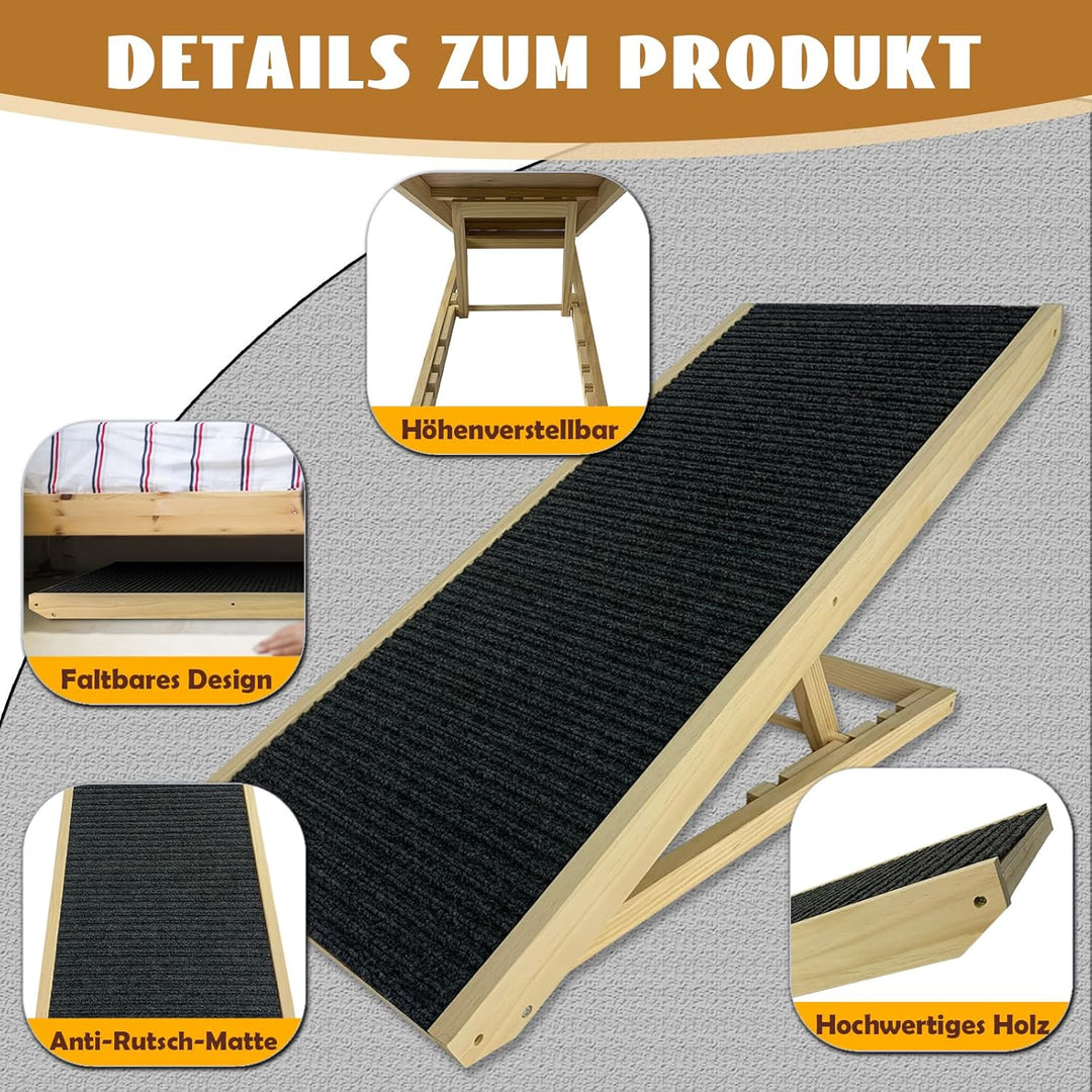 Froadp 100x40x60cm Klappbare Treppen für Hunde aus Filz & Kiefernholz Hunderampe Faltbare Hundetrepp