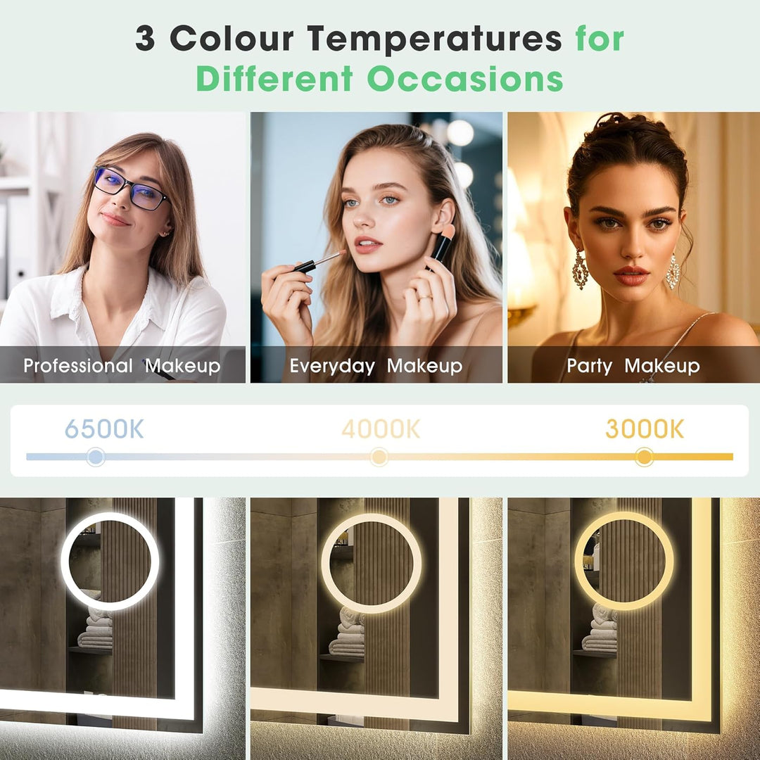 S'bagno Bluetooth Badezimmerspiegel mit Beleuchtung 80x60cm, Badspiegel mit Beleuchtung und 5fach-Lu