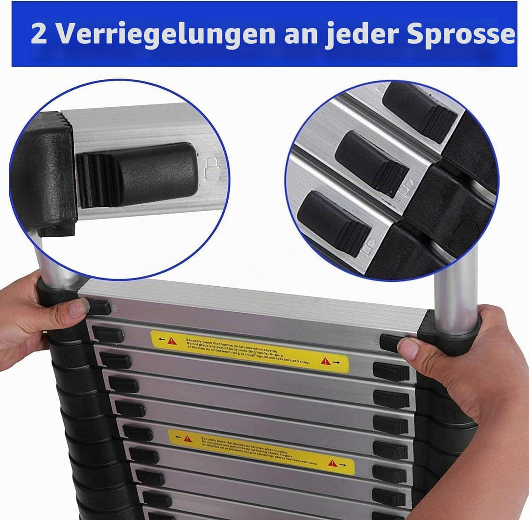 5 m Teleskopleiter mit Dachhaken-Kit Aluminium, tragbar, multifunktional, faltbar, tragbar, strapazi