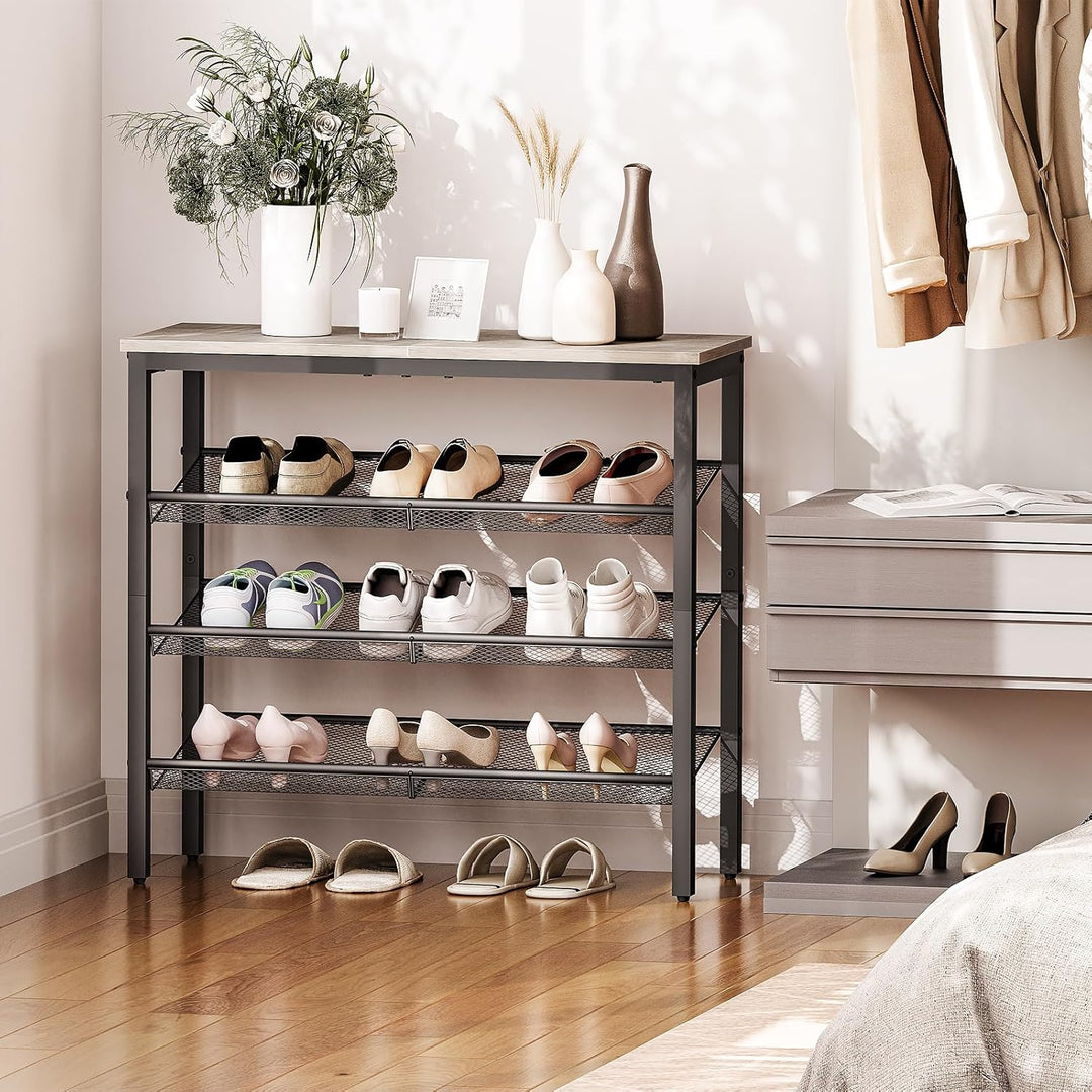 HOOBRO Schuhregal, 4 Ebenen Schuhablage, Schuhschrank, verstellbares Metallgitterregal, Geräumige Ob