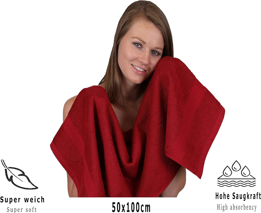 Betz 8 Stück Handtücher Set Grösse 50 x 100 cm Handtuch Premium 100% Baumwolle (rubinrot), Rubinrot