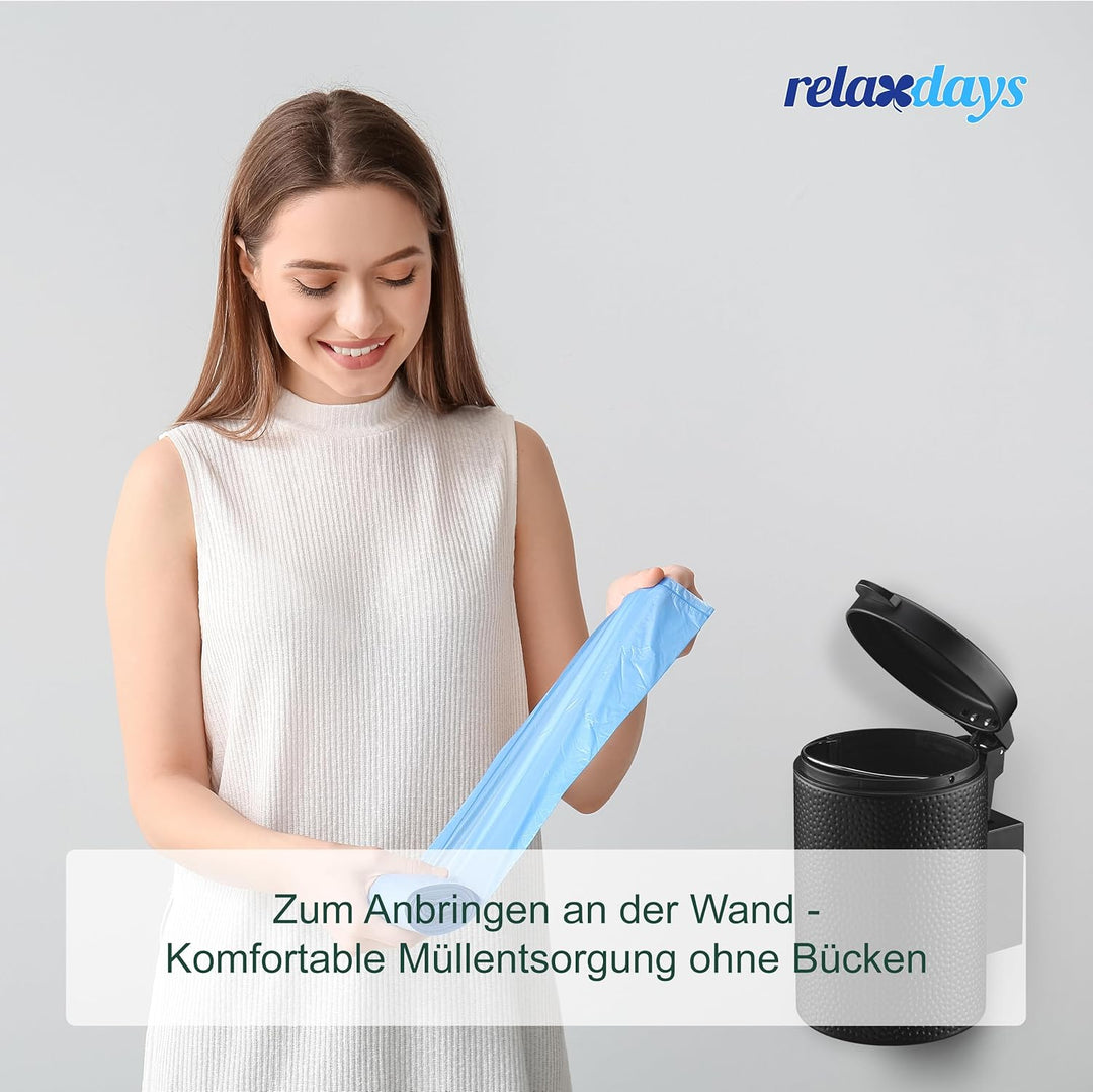 Relaxdays Kosmetikeimer Wandmontage, 3 Liter, Absenkautomatik, Inneneimer, Metall, runder Badezimmer